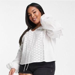 ASOS Curve Smock Top Ruffle Sleeves White 22